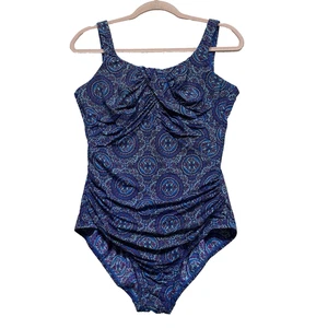 Lands’ End women blue multi size 10 DD wired rushed sides one piece Bathing Suit - Picture 1 of 15