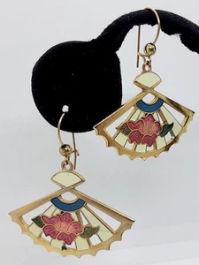 PENDIENTES COLGANTES VINTAGE CLOISONNE ABANICOS 1" - Imagen 1 de 2
