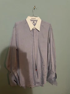 Camisa Italo Mondo Para Hombres XL Azul Blanco Cuello en Contraste Vestido Manga Larga 17 1/2 35 - Imagen 1 de 5