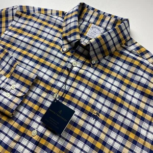 Brooks Brothers 1818 Regent Button Up Hemd Herren Large gelb blau kariert bügelfrei - Bild 1 von 12