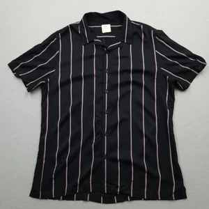 Marks and Spencer Shirt Mens Large Black Striped Button Up Short Sleeve Camp M&S - Picture 1 of 11