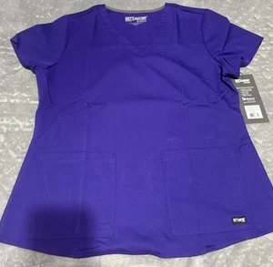 BARCO Grey's Anatomy Scrubs - Aubrey Scrub Top for Women V-Neck Purple Rain Sz L - Picture 1 of 6