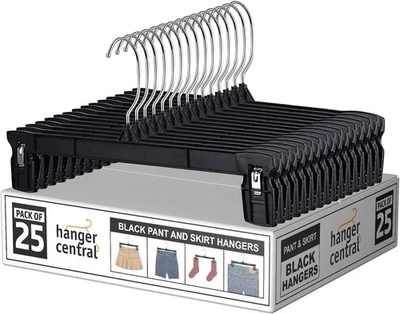 Paquete de 25 perchas centrales de plástico de alta resistencia con clip de pellizco estriado Foto 1 de 4