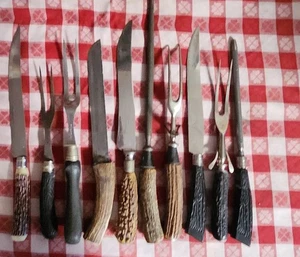 10 cuchillos para tallar cubiertos de colección con mango de cuerno de ciervo - Imagen 1 de 24