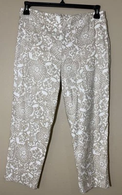 Pantalones capri Sigrid Olsen Signature mezcla de lino estampado neutro talla 6 nuevos con etiquetas  Foto 1 de 4