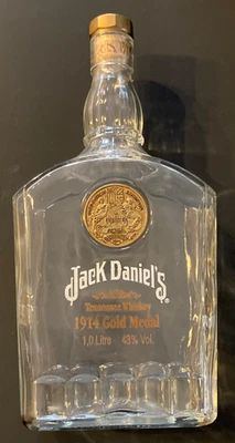 罕见 One Liter 出口版 1914 年杰克丹尼尔斯金牌空瓶带盖 — 第 1/4 张图片