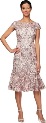 Alex Evenings Women's Tea Length Embroidered Cocktail Godets, SIZE 12P - Image 1 of 4