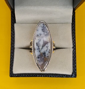 Dendrite Ring 925 Sterling Silver Marquise Shaped Ring Halloween Jewelry - Picture 1 of 7