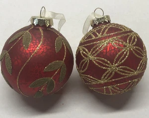 2 adornos de vidrio de 4" de alto percha de cinta brillante de oro rojo - Imagen 1 de 5