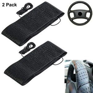 2 Black Lace-On Cover Grip Steering Wheel Stretch Vehicle Auto Classic Accessory - Picture 1 of 5