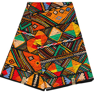 Ankara Orange Red Black African Fabric Ethnic Print Yards 100% Cotton Material