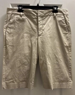 Eddie Bauer Mujer 12 Pantalones Cortos Caqui Bermudas Frente Plano Con Bolsillos y Elástico Foto 1 de 4