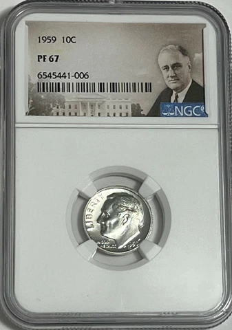 1959 NGC PF67 90% SILVER PROOF ROOSEVELT DIME GREAT EYE APPEAL PORTRAIT LABEL Cover