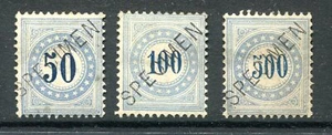 Switzerland 1878-80 blue Postage Dues 50c, 100c. & 500c. unused SPECIMEN h/stamp - Picture 1 of 2
