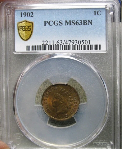 1902 Indian Cent Penny ---- MS-63 BN PCGS Graded Slabbed ---- #902A Cover