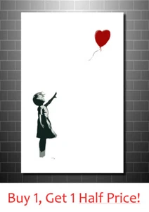BANKSY BALLOON GIRL WHITE CANVAS WALL ART - Handmade Art Print *Various Sizes* - Picture 1 of 4