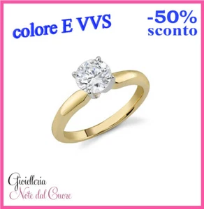 ANELLO SOLITARIO ORO GIALLO DIAMANTE NATURALE E VVS 0.35 CARATI CERTIFICATO - Imagen 1 de 4
