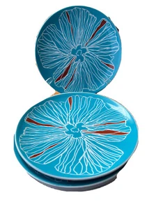 Ikea Bullra Pattern Set of 5 Salad Lunch Plates Turquoise Red Flower 15199 EXC - Picture 1 of 5