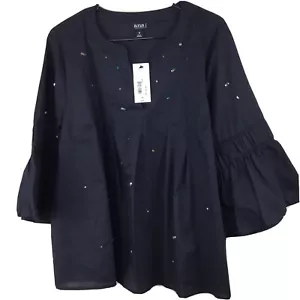 A.N.A. Camicia donna nera taglie forti 1x maniche 3/4 accento gioiello - Foto 1 di 8