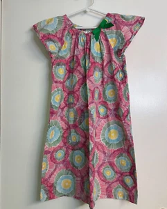 Hanna Andersson Size 140 / 10 Abstract Floral Poplin A-Line Dress with Green Bow - Picture 1 of 7