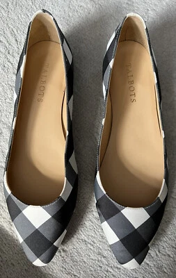 Talbots Edison Black & Ivory Flats Sz 8 Leather Sole - Image 1 of 4