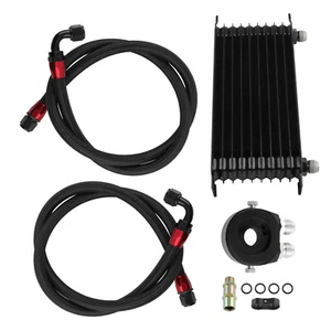 10Row Universal Engine Oil Cooler Filter Adapter Hose Kit w/1.4M 1.6M Oil Lines - Picture 1 of 10