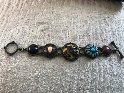 LUCKY BRAND VINTAGE BRACELET ENAMEL AND CAB STONES 8”TOGGLE CLASP bronze - Image 1 of 4