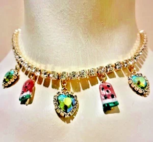 💗🍉NWT Betsey Johnson Watermelon Popsicles & Heart Charms Necklace🍉💗 - Picture 1 of 5
