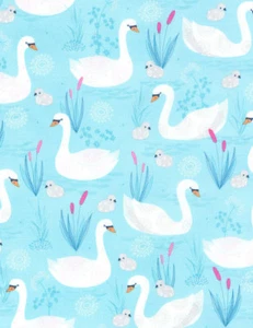Fabric 100% Cotton Timeless Treasures C5903 Turquoise Swans by 1/2 metre - Picture 1 of 1
