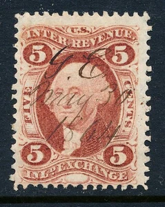 US First Issue Revenue Stamp R27c 5c Inland Exchange, Double Transfer - Picture 1 of 4