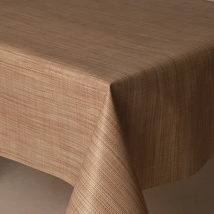 PLAIN WEAVED LOOK HESSIAN BEIGE NATURAL PVC PLASTIC VINYL TABLE CLOTH PROTECTOR - Picture 1 of 2
