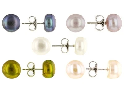Stud Earring set of 5 Cultured Freshwater Pearls Rhodium ovr 925 Sterling Silver - Image 1 of 4