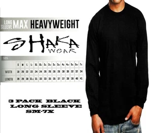 3 Pack Shaka Wear Mens Max Heavyweight Long Sleeve T-shirt Black Basic Plain - Picture 1 of 1