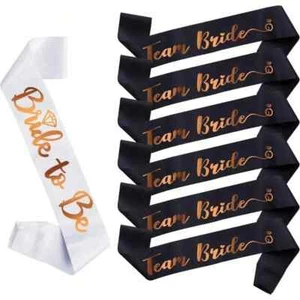 Satin Bride to Be White & Team Bride Black Sash Hen Do Party Group Sashes - Picture 1 of 3