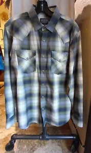 Pendleton Camicia Manica Lunga Uomo Verde Grigio Beige Plaid Perla Snap Medium - Foto 1 di 13