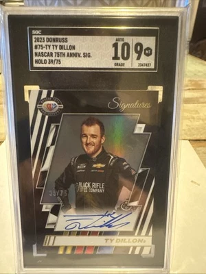 2023 Ty Dillion Donruss Nascar 75th Anniversary Signatures Holo SGC 8.5 39/75 - Image 1 of 3