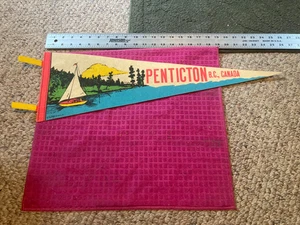 VTG 1974 Penticton BC CANADA Souvenir BANNER Pennant FLAG Sailboat -Fast Shipper - Picture 1 of 4