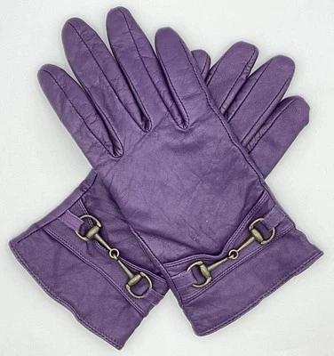 Фиолетовые кожаные наручные перчатки женские классические - Изображение 1 из 4