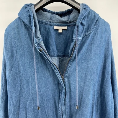 Женщина в джинсовой ткани с капюшоном куртки женщин 4 X синий Chambray карманы молнии легкий - Изображение 1 из 4