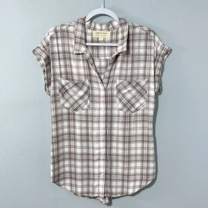 Anthropologie Cloth & Stone Western Plaid Top Women Small Short Sleeve Button Up - Picture 1 of 12