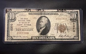 1929 $10 Dollar Bill - CHASE BANK NEW YORK  - Rare- REAMO STEAMO - Picture 1 of 12