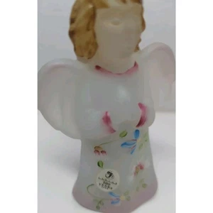 Fenton 100th Burmese Frosted Angel Glass Hand Painted By K. Riley With Orig Tag - Picture 1 of 5