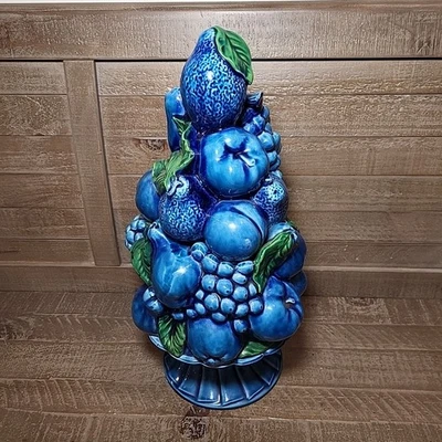Vtg 1960s MCM Inarco Mood Indigo Blue Topiary Fruit Centerpiece Ceramic Japan - Image 1 of 4