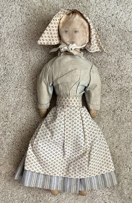 Cloth Rag Doll antique?  Vintage ? 3 Multi Faces Bonnet Primitive 16 in - Image 1 of 4