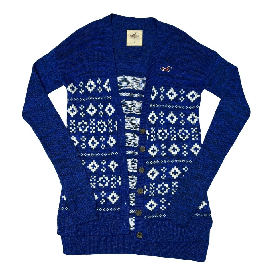 Hollister Aztec Geometric Layering Cardigan Sweater Y2K Blue White Small - Image 1 of 4
