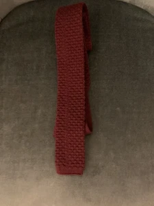 Vintage Knitted Square End Tie MOD 60s 70s. Burgundy - Picture 1 of 2