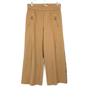 Raffaello Rossi Cropped Wide Leg Pants Womens Size 34 US 4 Tan Leopard Stripe - Picture 1 of 8