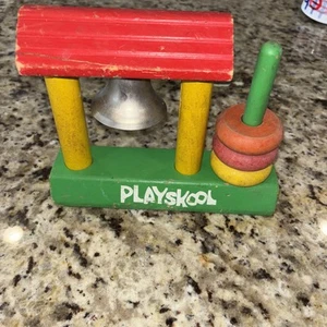 Vintage Playakool 1940s Wood Toy Bell With 3 Round Rings 3574 - Picture 1 of 4