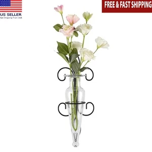 Wall Mount Flower Vase Sconce Decorative Iron Clear Glass Indoor Outdoor Clear - Picture 1 of 6