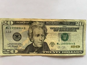 “$20 Bill Fancy Serial Number 19999944 Trinary Quad 9s Rare Collectible Bill” - Picture 1 of 3